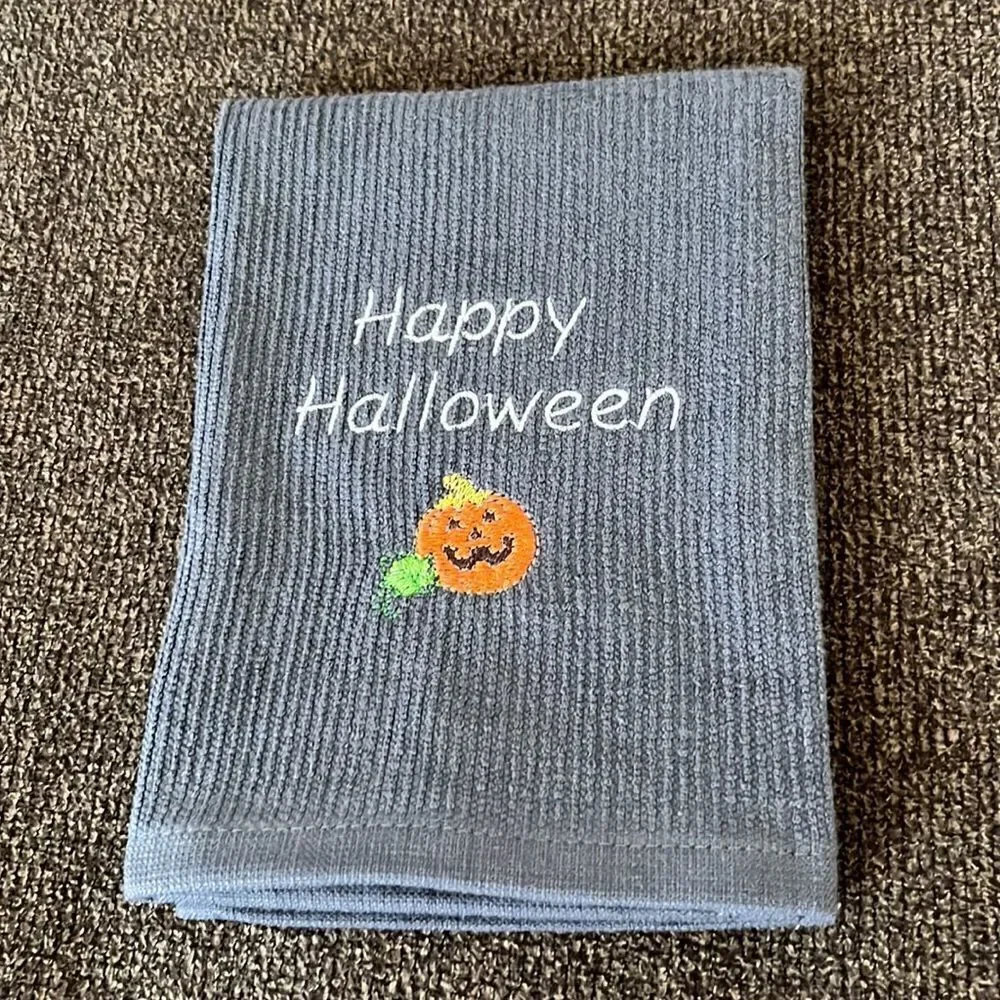 Happy Halloween Custom Embroidered Gray Cotton Barmop Towel